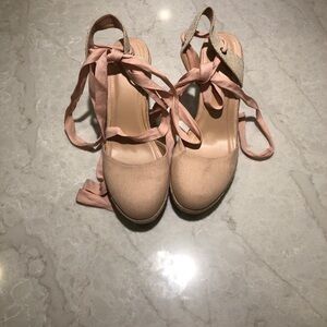 Women’s Pink Tie-Up Espadrille Wedge Sandals